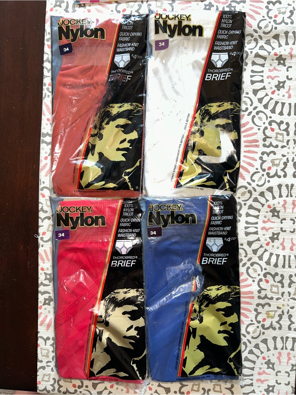 (4) Rare Vintage Jockey Style 1031 Nylon Thorobred Brief NIP Men’s Size 34 1974